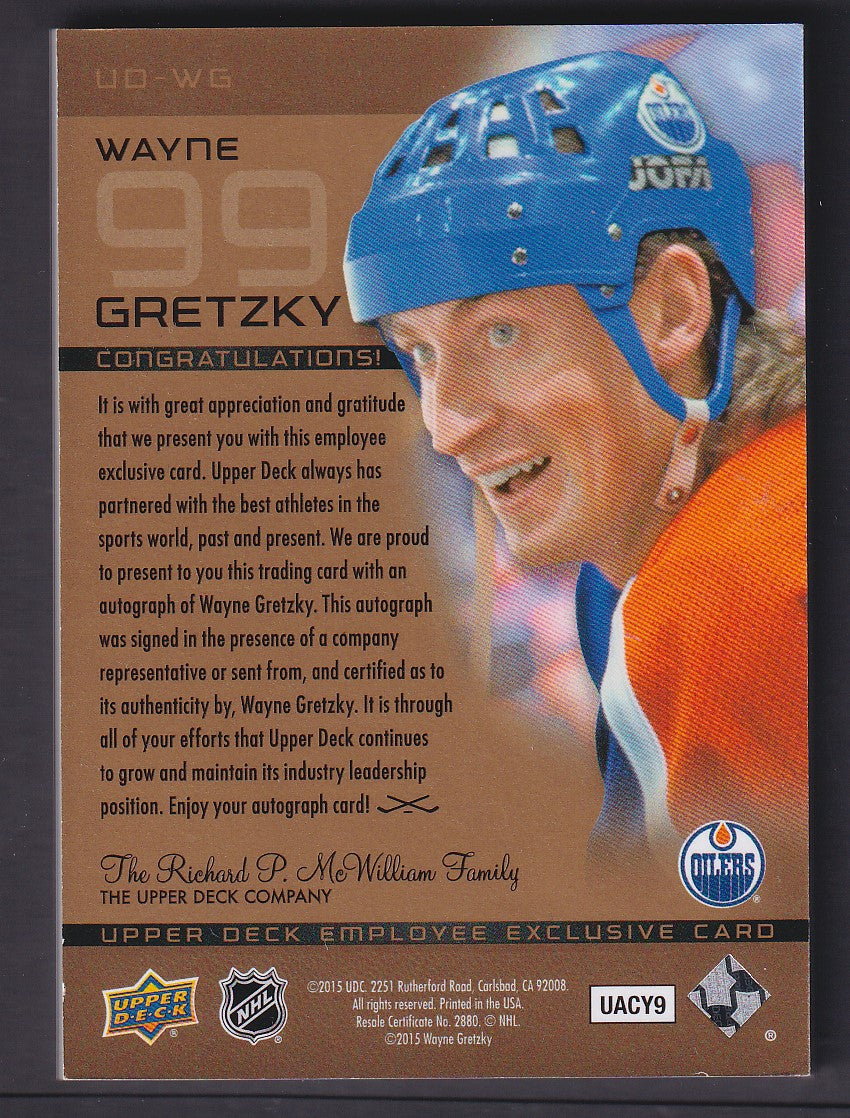 WAYNE GRETZKY - 2015 Upper Deck Employee Exclusive GOLD Auto #UD-WG