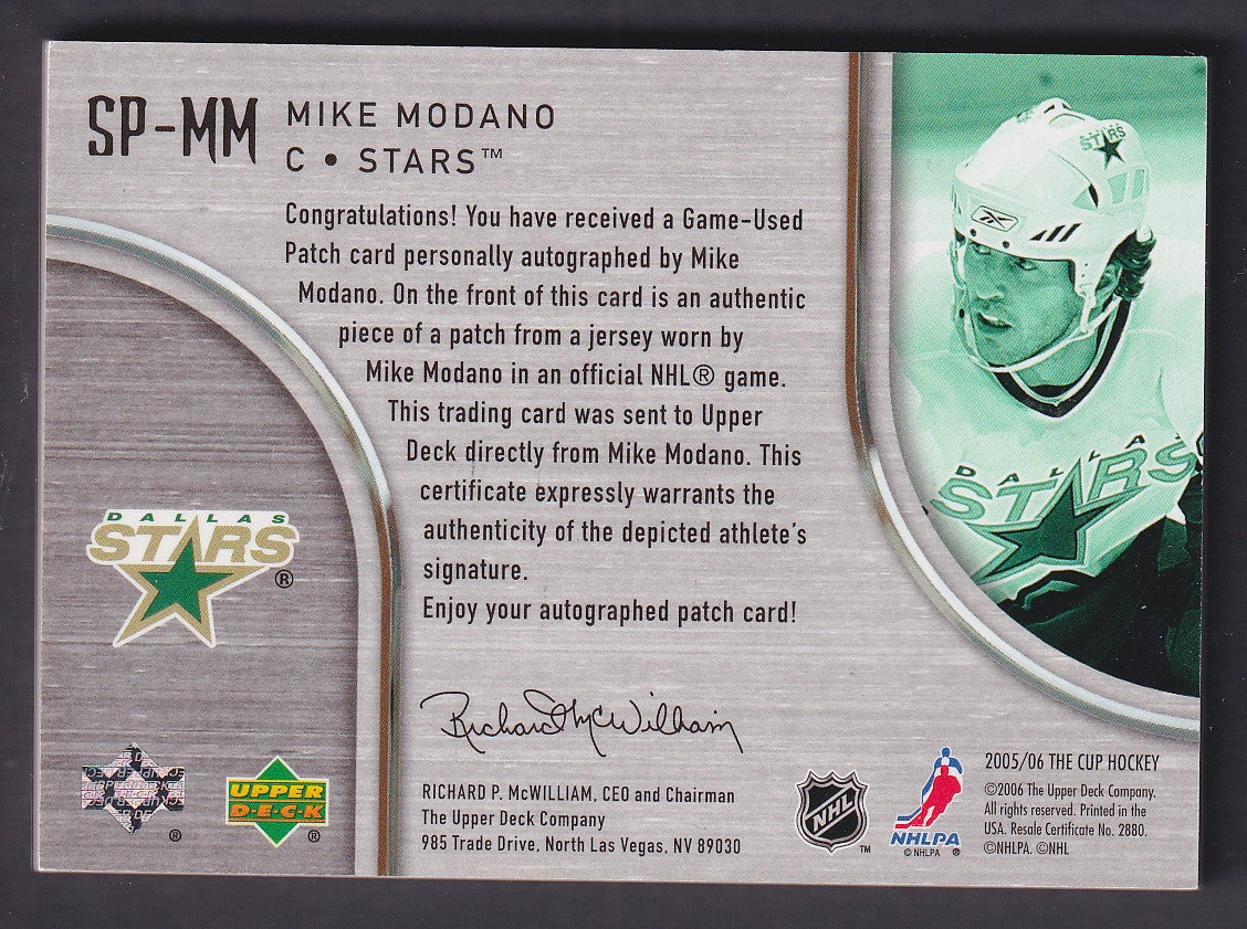 MIKE MODANO - 2005 Cup Signature Patch Auto #SP-MM, /75