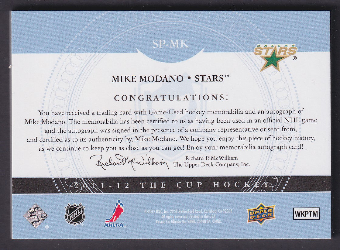 MIKE MODANO - 2011 Cup Signature Patches Auto #SP-MK, /35