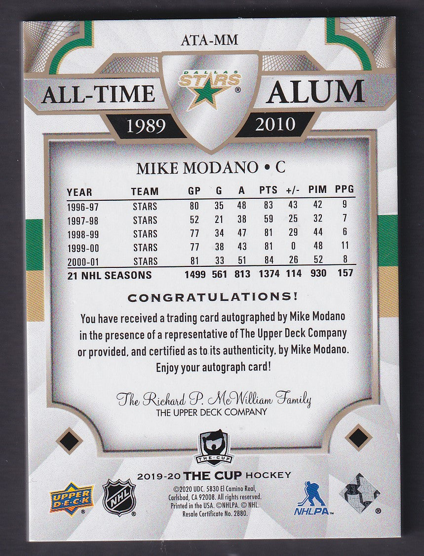 MIKE MODANO - 2019 Cup All-Time Alum Auto #ATA-MM, /50