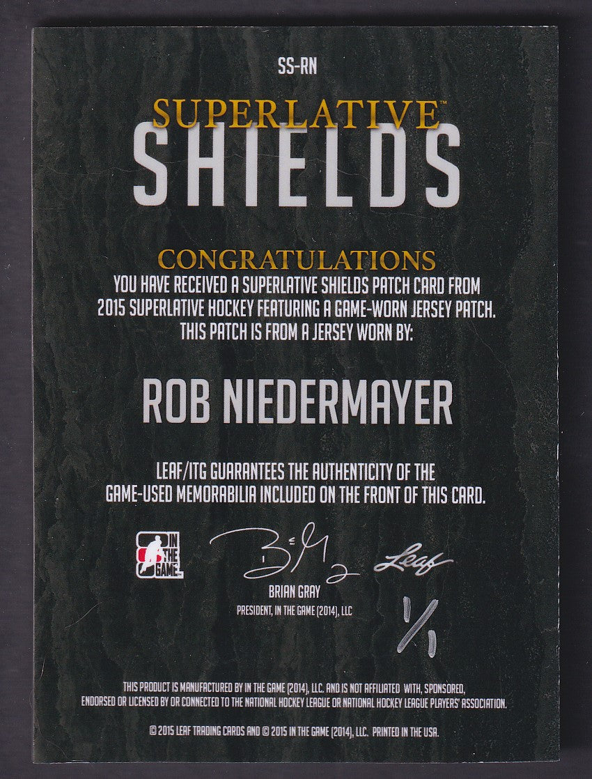 ROB NIEDERMAYER - 2015 ITG Leaf Superlative Shields #SS-RN, 1/1