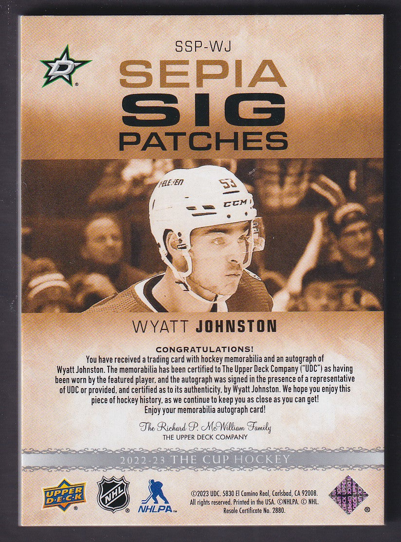 WYATT JOHNSTON - 2022 The Cup Sepia Sig Patches Auto #SSP-WJ, /35