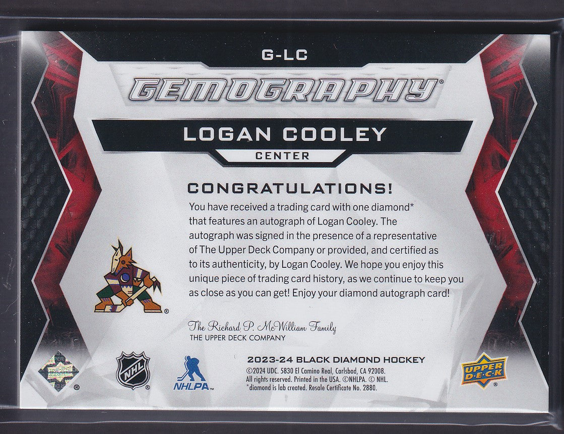 LOGAN COOLEY - 2023 Upper Deck Black Diamond Gemography Auto #G-CL, /15