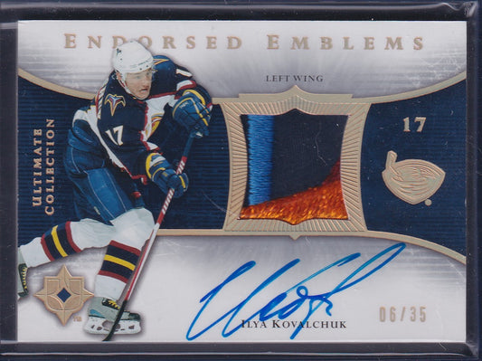 ILYA KOVALCHUK - 2005 Upper Deck Ultimate Endorsed Emblems Auto Patch, /35