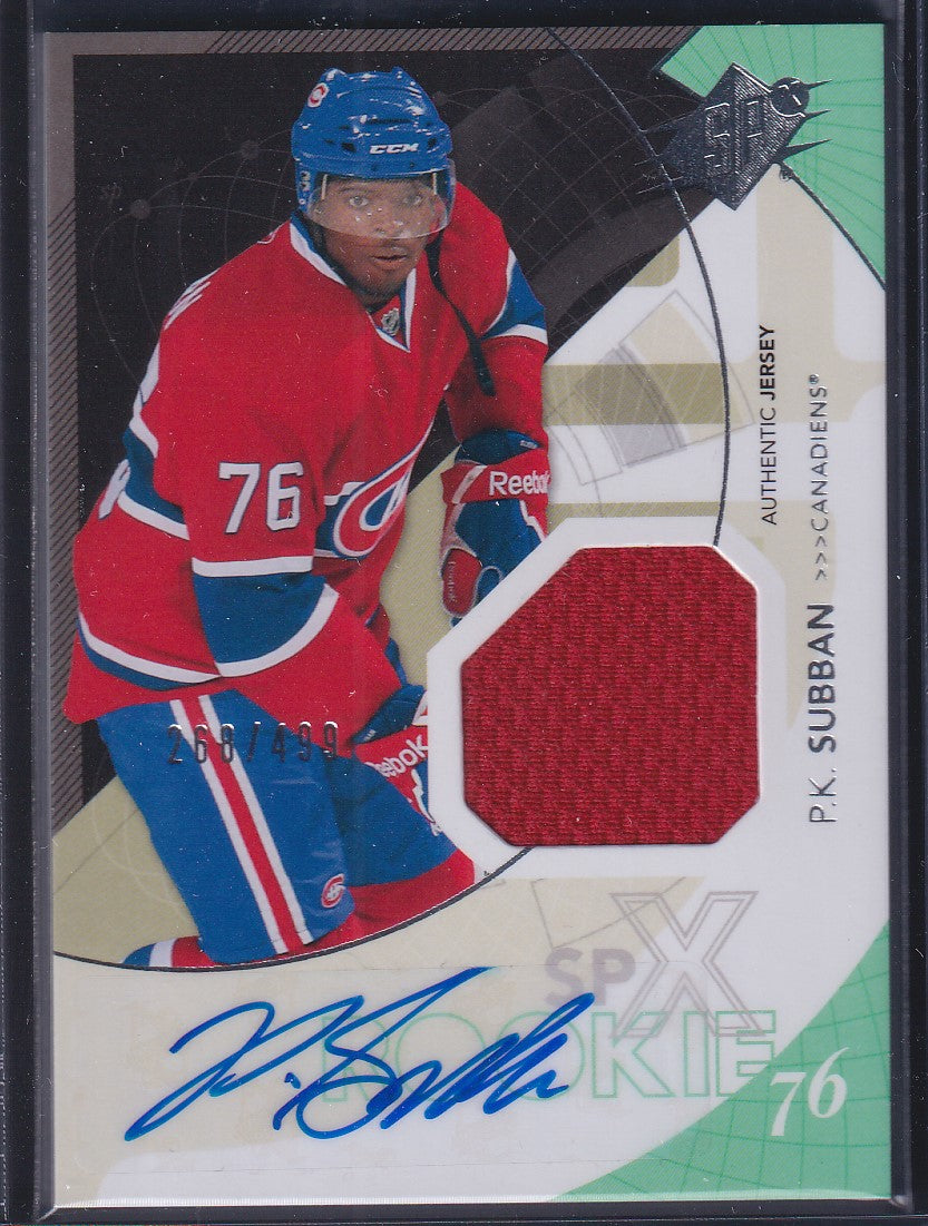 P.K. SUBBAN - 2010 Upper Deck SPx Rookie Auto Patch #194, /499