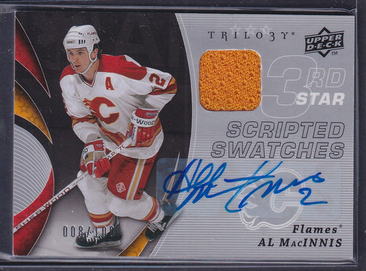 AL MACINNIS - 2008 Upper Deck Trilogy Scripted Swatches Auto Patch #3RD-AM, /100