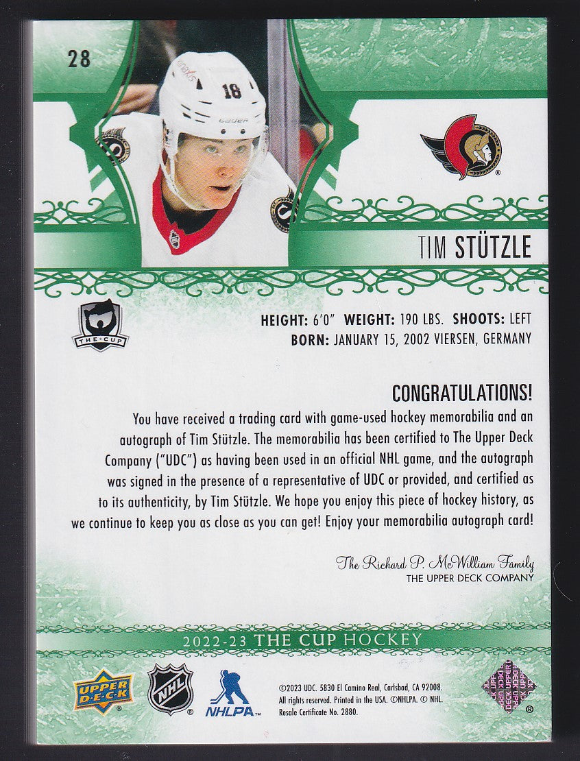 TIM STUTZLE - 2022 The Cup Auto Button #28, /3