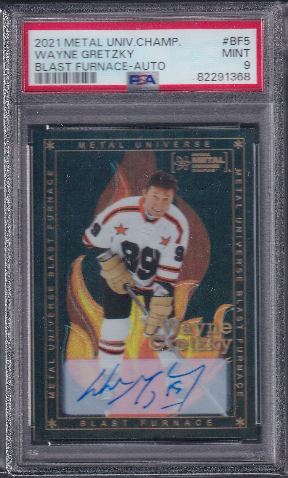 WAYNE GRETZKY - 2021 Metal Universe Champions Blast Furnace AUTO #BF5, PSA 9