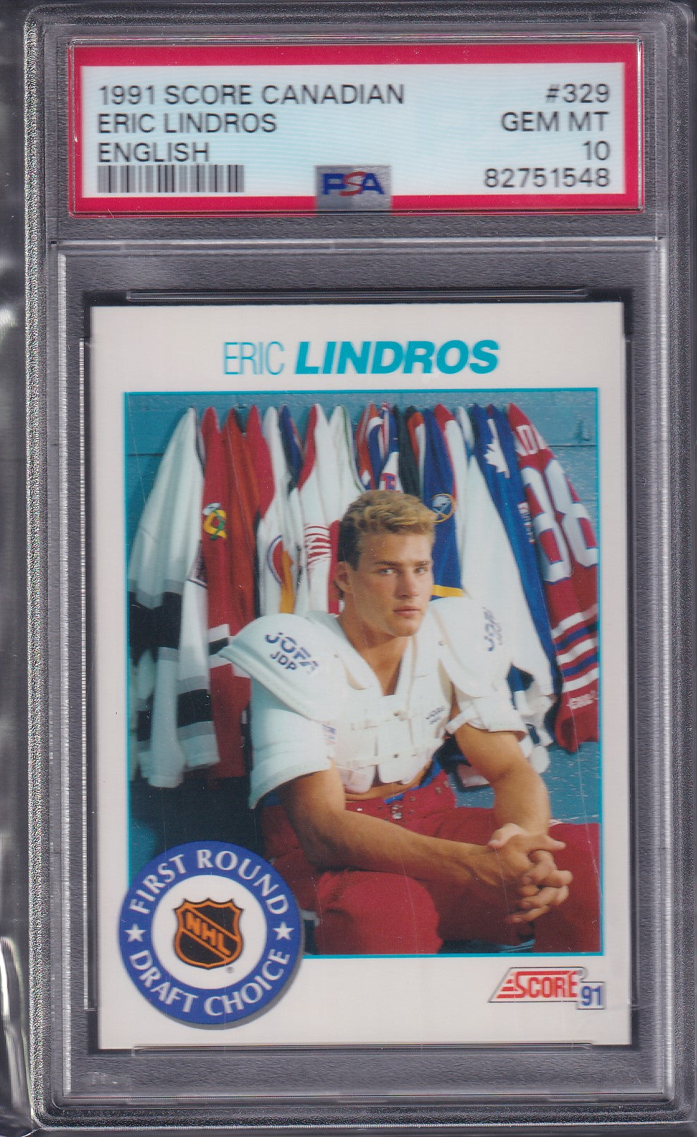 ERIC LINDROS - 1991 Score Canadian English First Round Draft Choice #329, PSA 10