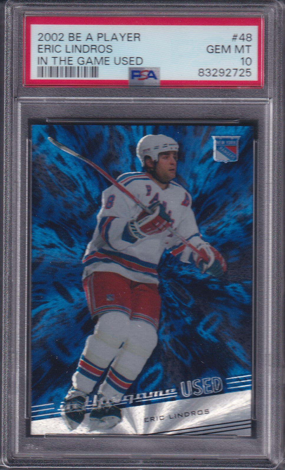 ERIC LINDROS - 2002 Be a Player BAP In the Game Used #48, PSA 10