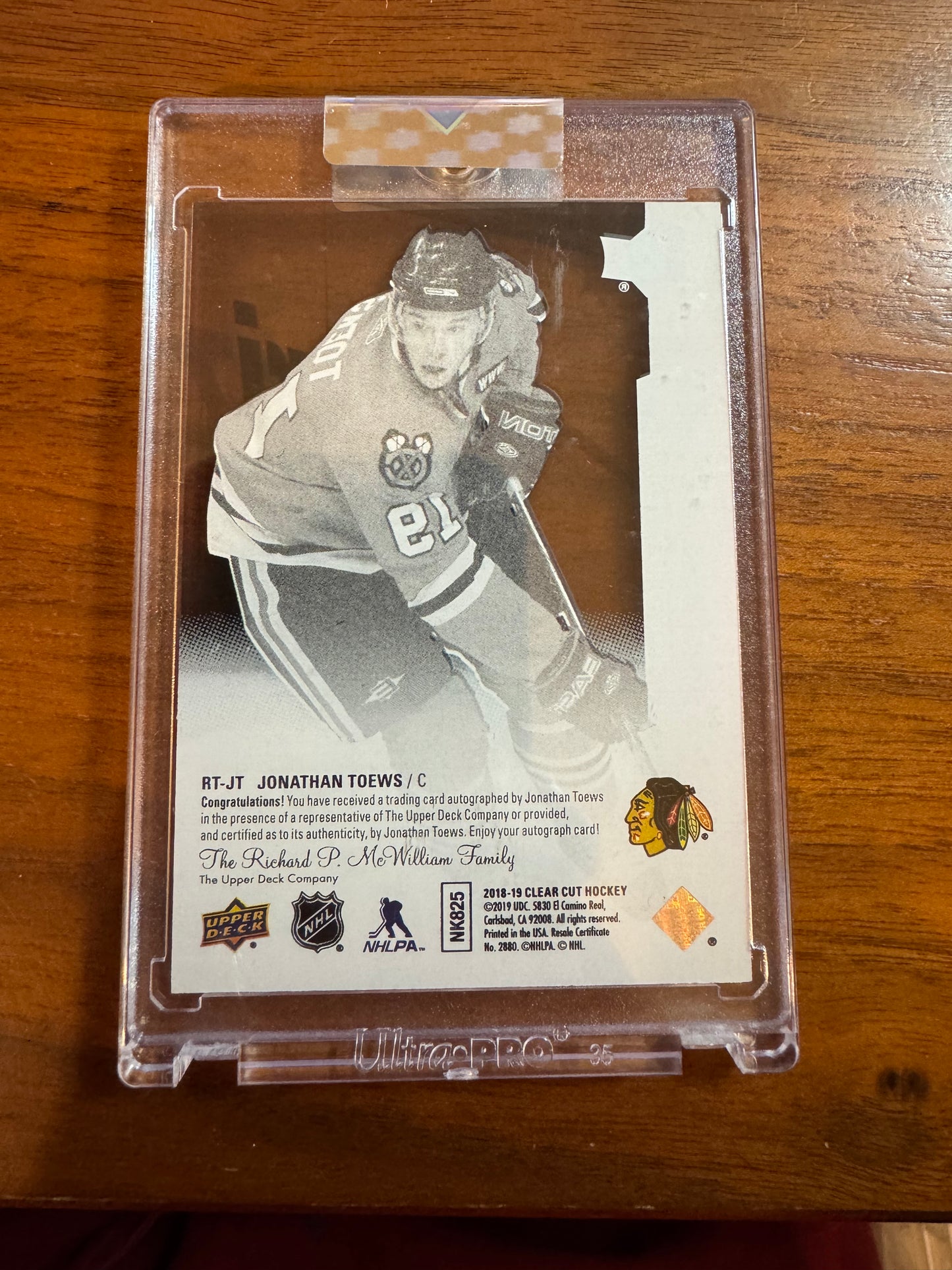 JONATHAN TOEWS - 2018 Upper Deck Young Guns Clear Cut Auto #RT-JT