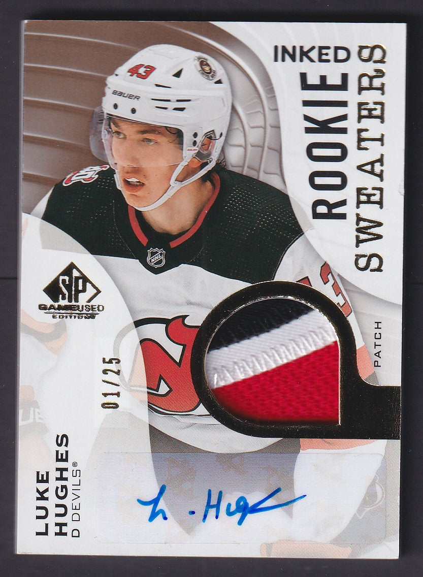 LUKE HUGHES - 2023 SP Game Used Inked Rookie Sweaters Auto Patch #RS-LH, /25