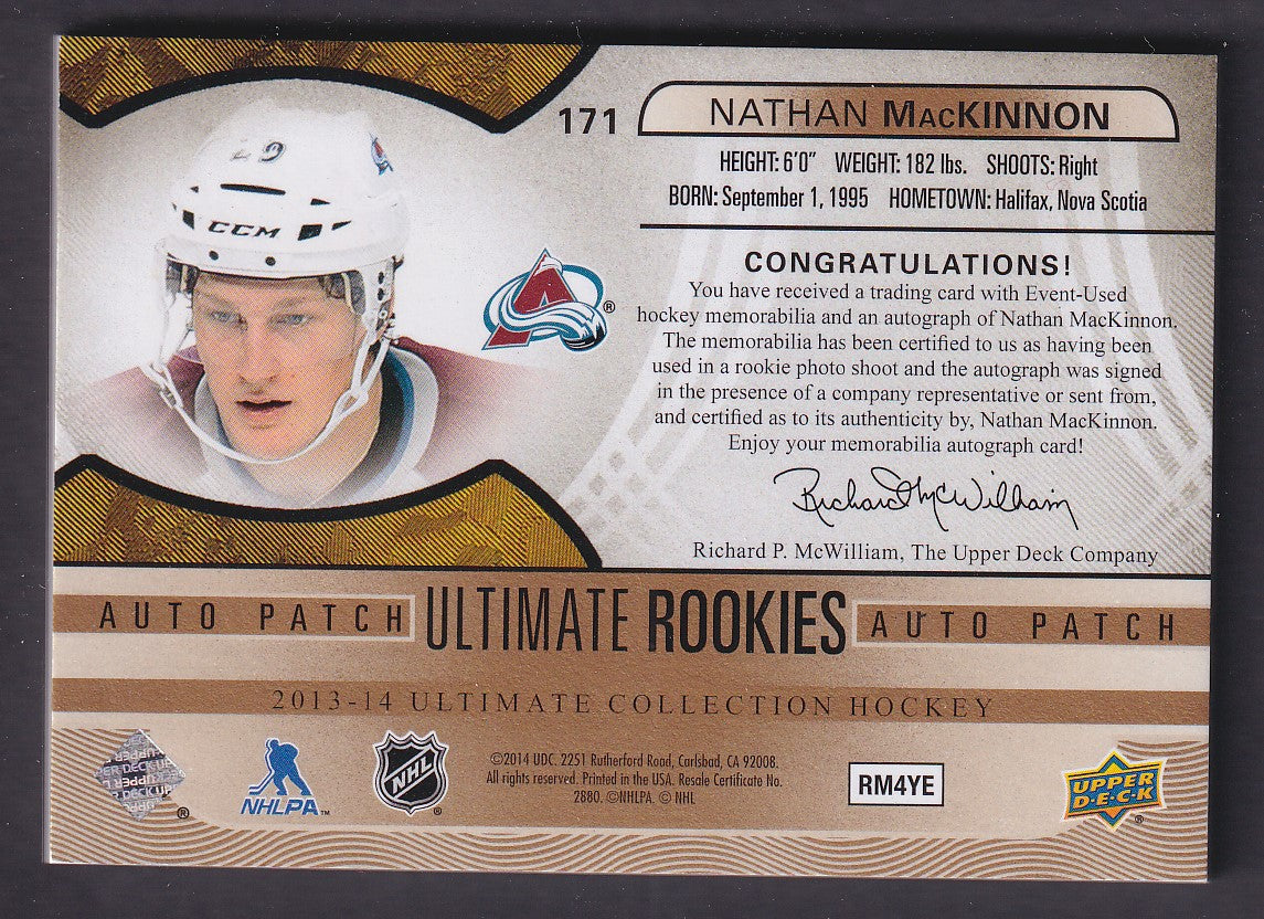 NATHAN MACKINNON - 2013 Ultimate Rookies Auto Patch GOLD #171, /25