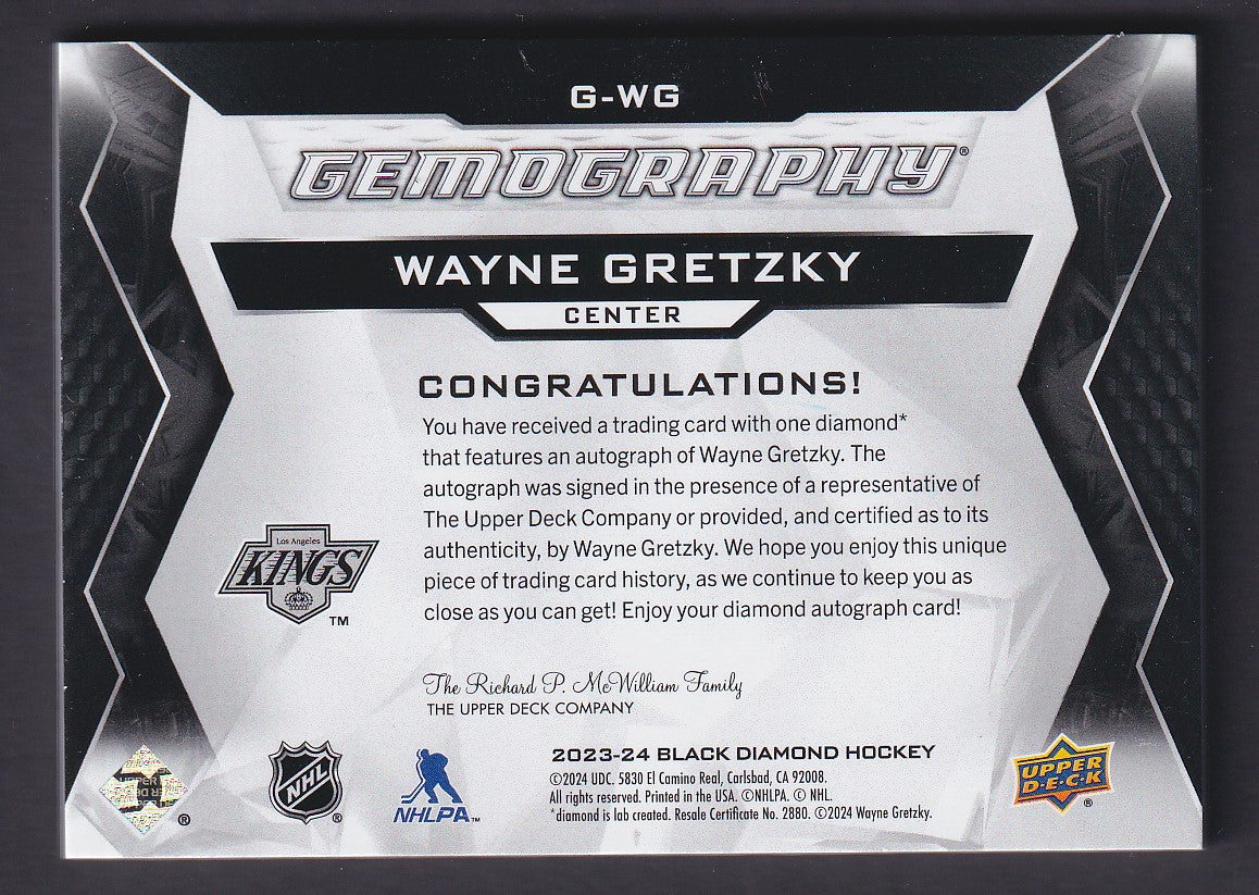 WAYNE GRETZKY - 2023 Upper Deck Black Diamond Gemography Auto #G-WG, 1/1