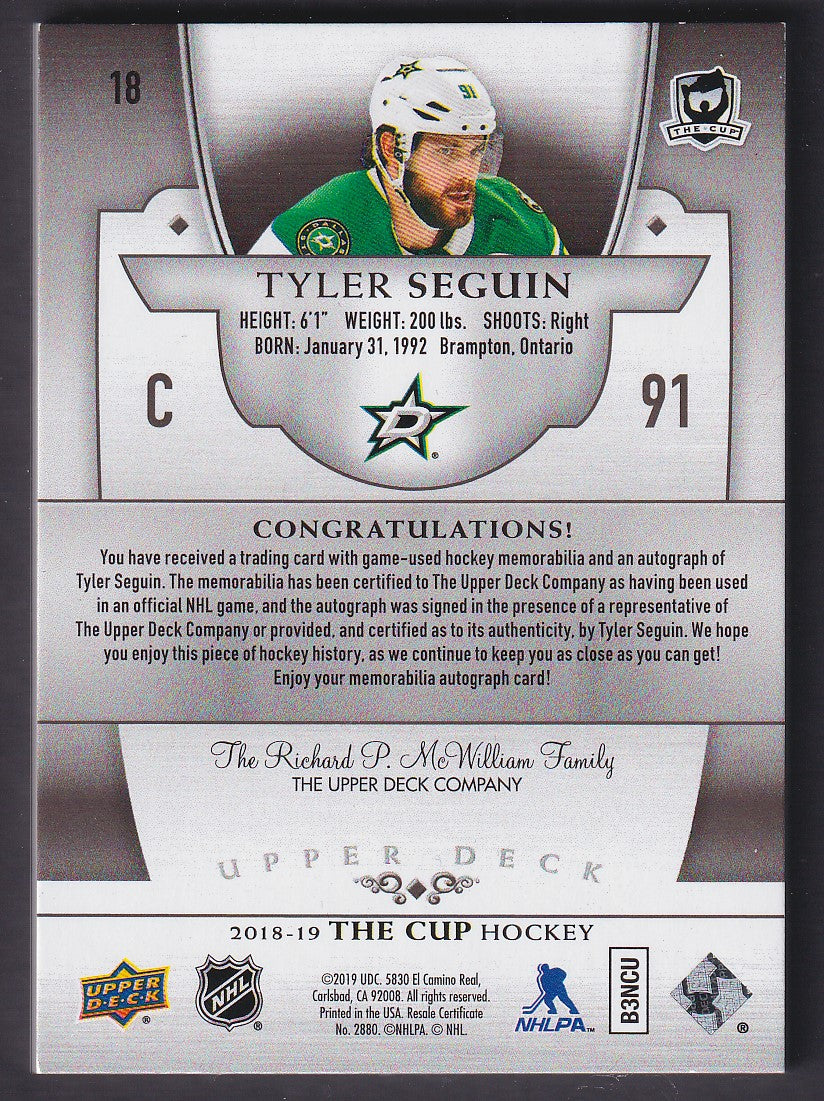 TYLER SEGUIN - 2018 The Cup Shield Auto #18, 1/1