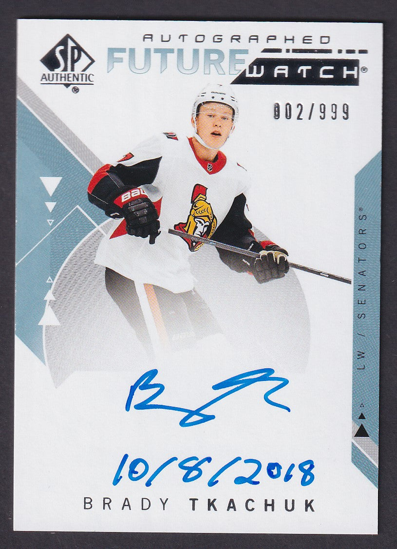 BRADY TKACHUK - 2018 SP Authentic Future Watch Auto INSCRIBED #200, /50