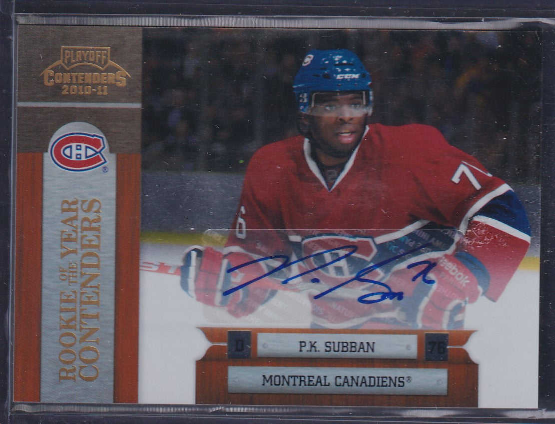 P.K. SUBBAN - 2011 Panini Contenders Rookie of the Year Contenders Auto #13, /50