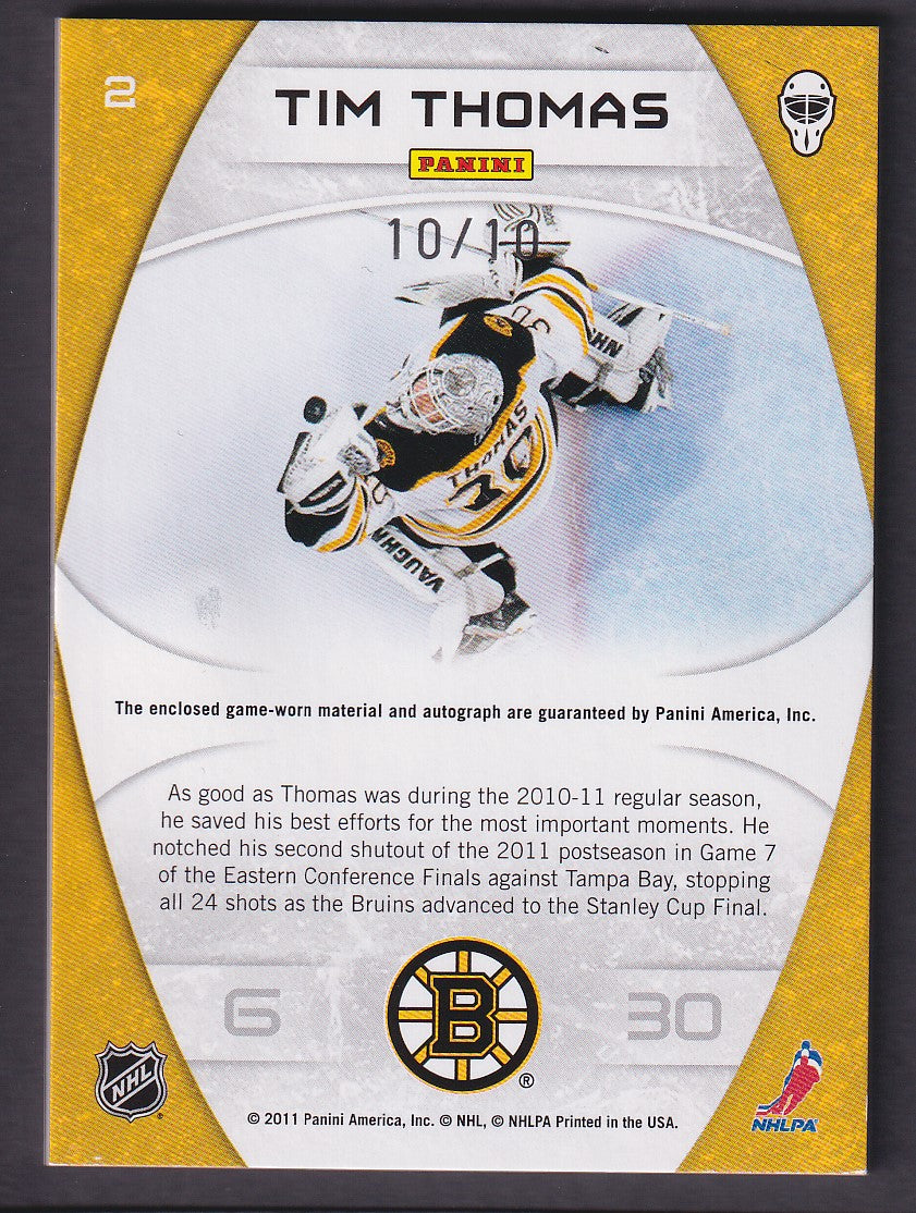 TIM THOMAS - 2011 Panini Masked Marvels Auto #2, /10