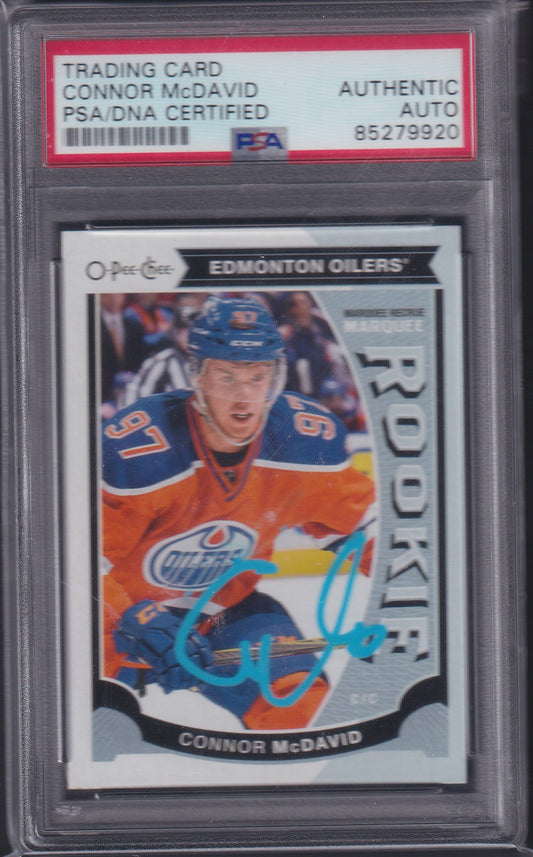 CONNOR MCDAVID - 2015 O-Pee-Chee Marquee Rookie AUTO on Card #U11, PSA/DNA Slab