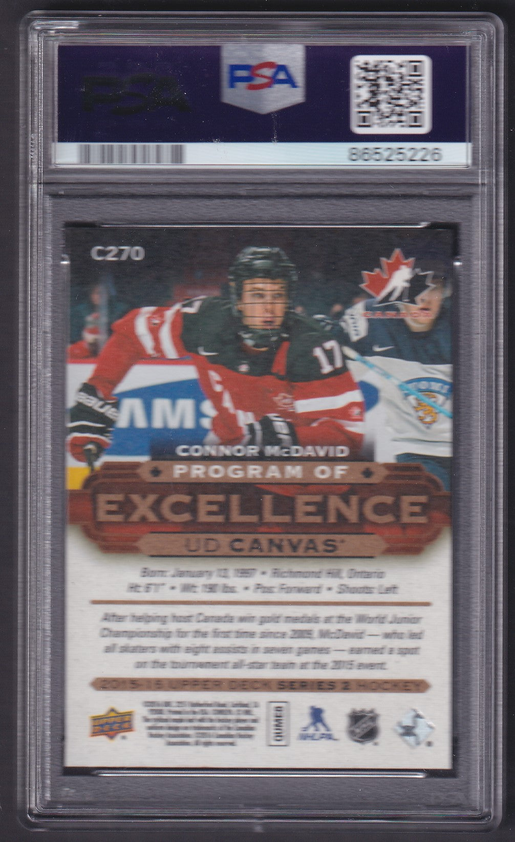 CONNOR MCDAVID - 2015 Program of Excellence Canvas ROOKIE #C270, PSA 10