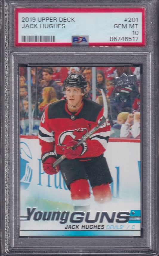 JACK HUGHES - 2019 Upper Deck Young Guns #201, PSA 10