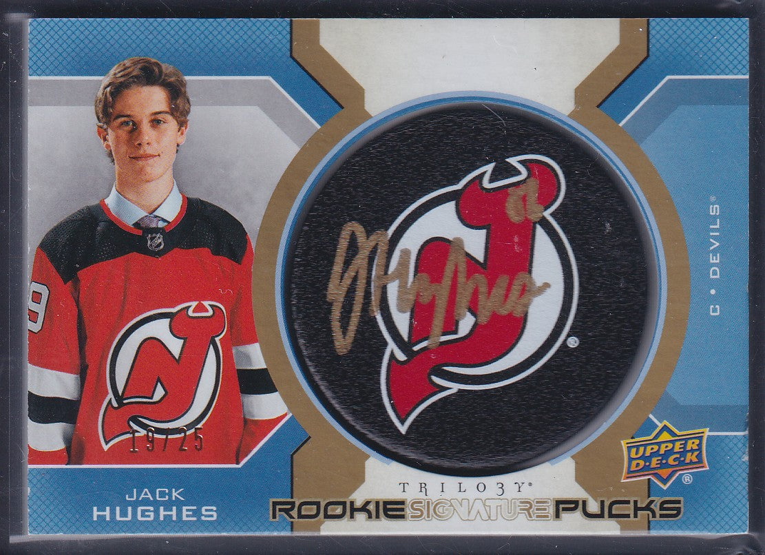 JACK HUGHES - 2019 UD Trilogy Rookie Signature Pucks Auto #RSP-JH, /25