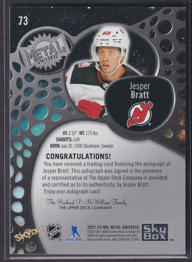 JESPER BRATT - 2022 Metal Universe GOLD Auto #73, 1/1