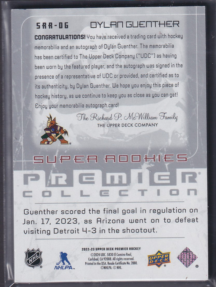 DYLAN GUENTHER - 2022 Upper Deck Premier Super Rookies Auto Patch #SRR-DG, /99
