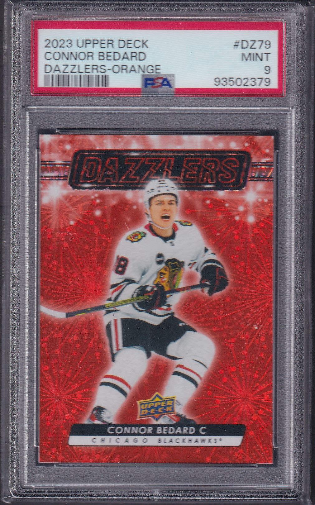 CONNOR BEDARD - 2023 Upper Deck Dazzlers ORANGE Rookie #DZ-79, PSA 9