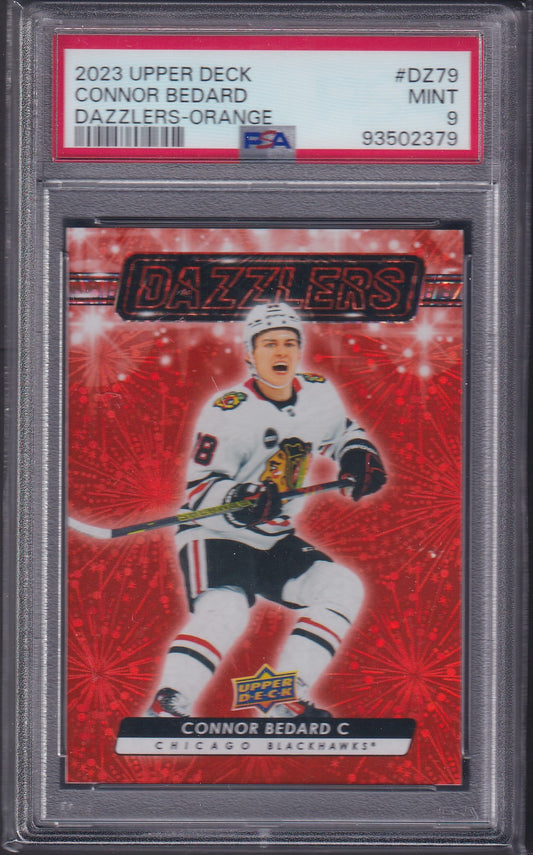 CONNOR BEDARD - 2023 Upper Deck Dazzlers ORANGE Rookie #DZ-79, PSA 9