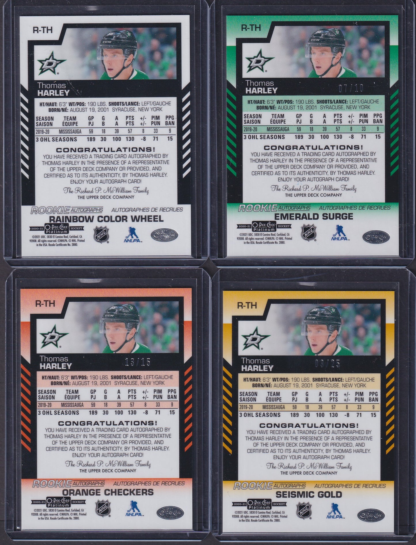 THOMAS HARLEY - 2020 OPC Platinum Rookie Auto RAINBOW #R-TH (Missing GT only)