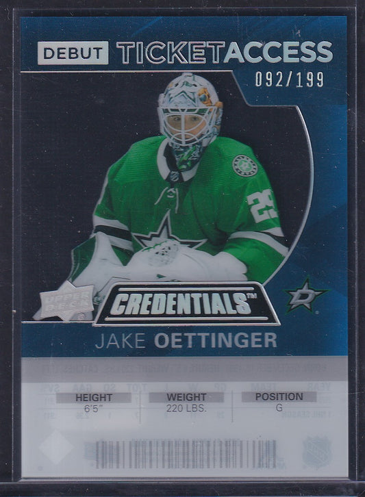 JAKE OETTINGER - 2020 UD Credentials Debut Ticket Access Rookie #RTA-JO, /199