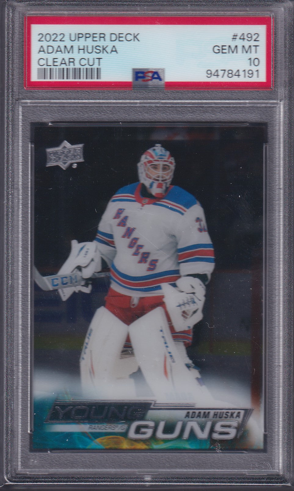 ADAM HUSKA - 2022 Upper Deck Young Guns CLEAR CUT #492, PSA 10