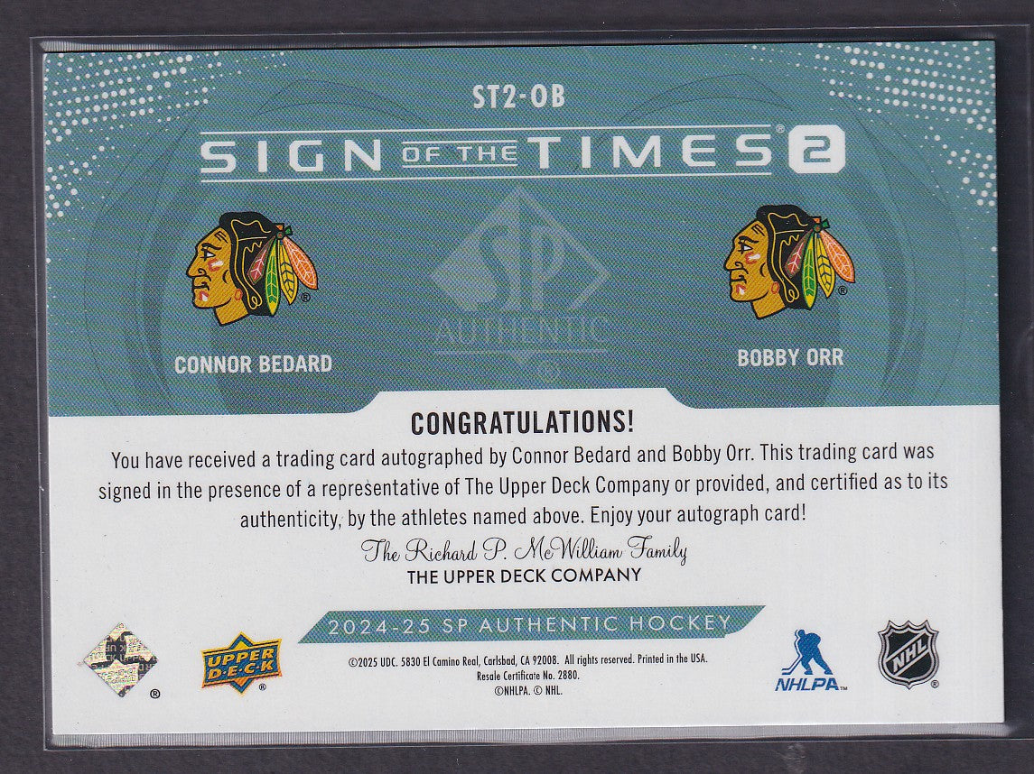 CONNOR BEDARD / BOBBY ORR - 2024 SP Authentic Sign of the Times Auto #ST2-OB /25