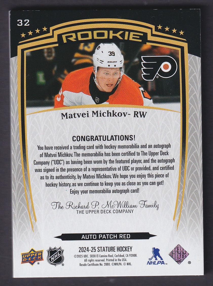 MATVEI MICHKOV - 2024 Upper Deck Stature Rookie Auto Patch #32, /25