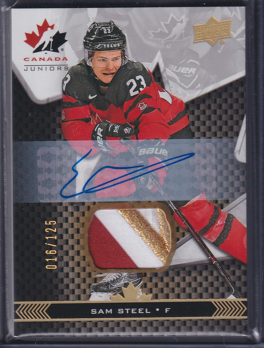 SAM STEEL - 2018 Upper Deck Team Canada World Juniors Auto Patch #13, /125