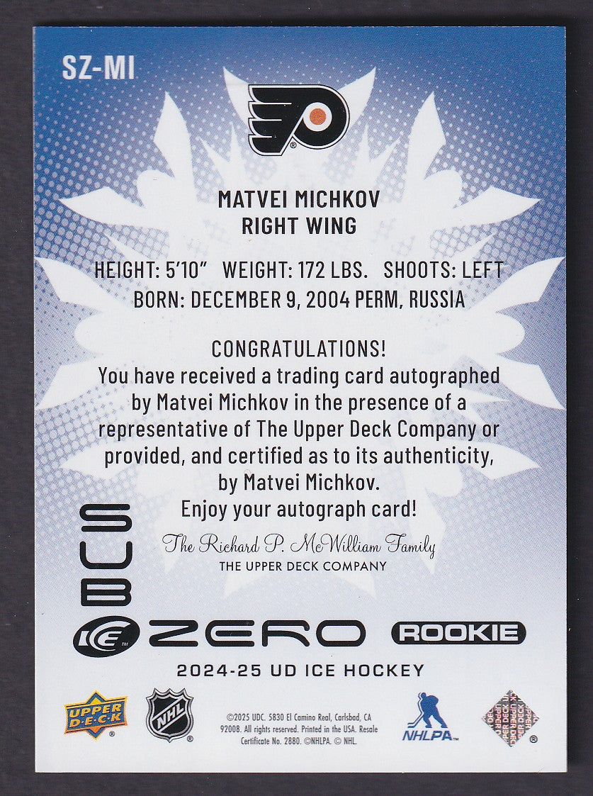 MATVEI MICHKOV - 2024 Upper Deck Ice Subzero Rookie Auto #SZ-MI, SSP