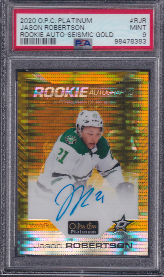 JASON ROBERTSON - 2020 O-Pee-Chee Plat Rookie Auto SEISMIC GOLD #R-JR, /25 PSA 9