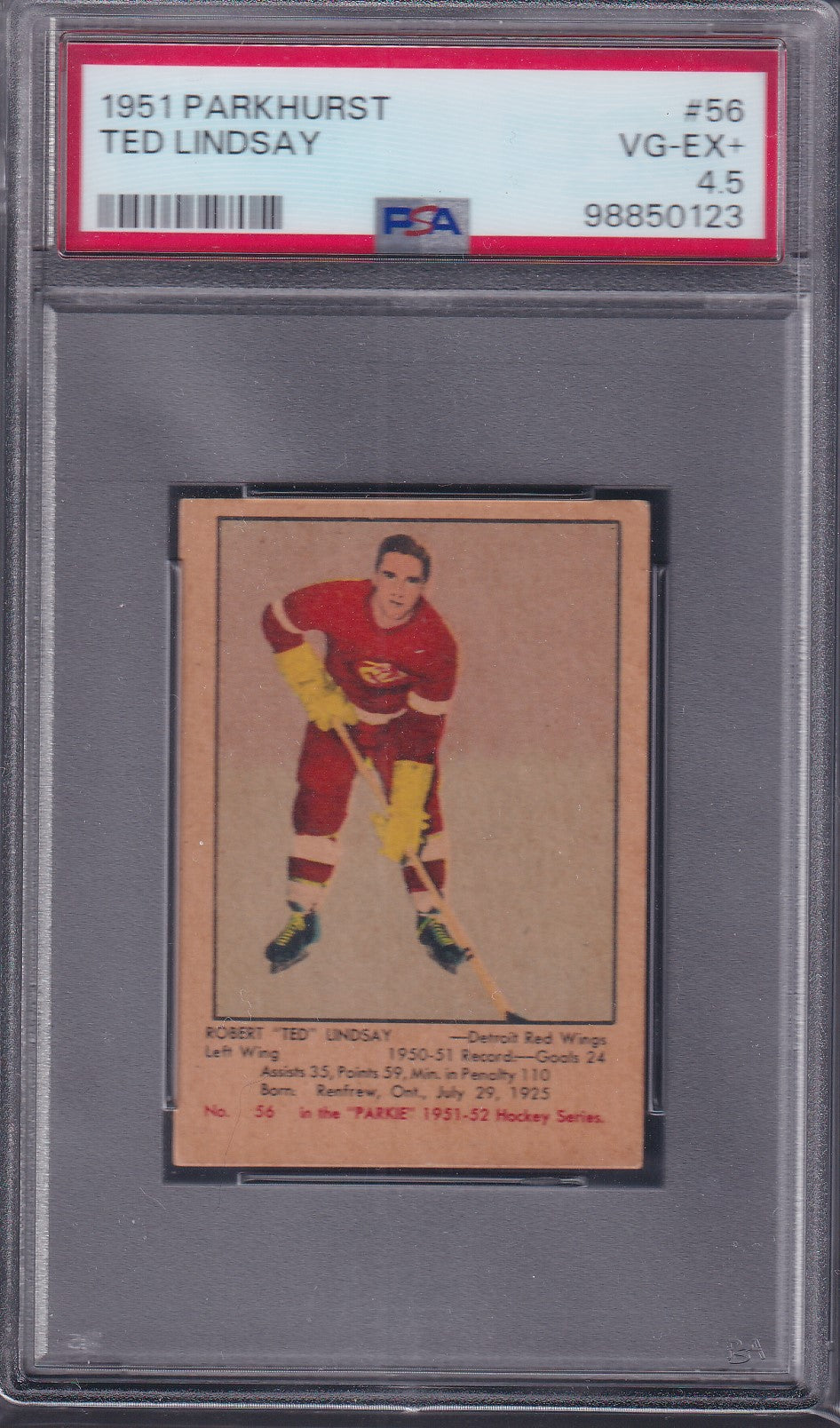 TED LINDSAY - 1951 Parkhurst Rookie #56, PSA 4.5