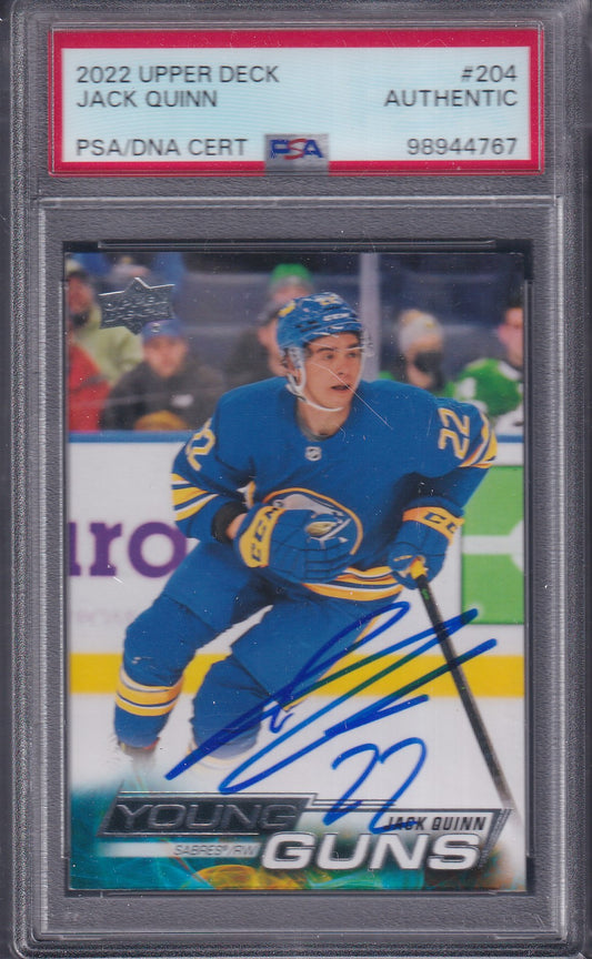 JACK QUINN - 2022 Upper Deck Young Guns AUTO ON CARD #204, PSA/DNA