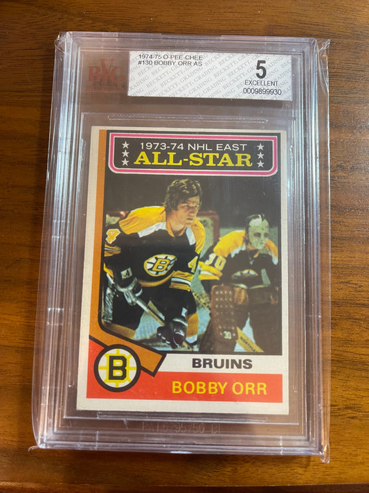 BOBBY ORR - 1974 O-Pee-Chee NHL East All Star #130, BVG 5