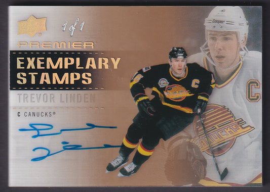 TREVOR LINDEN - 2023 Upper Deck Premier Exemplary Stamps Auto #ES-TL, 1/1