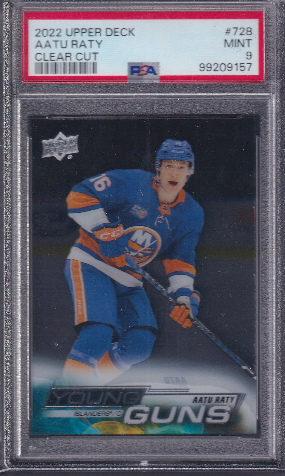 AATU RATY - 2022 Upper Deck Young Guns CLEAR CUT #728, PSA 9