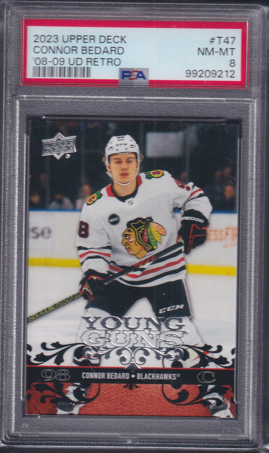 CONNOR BEDARD - 2023 Upper Deck Young Guns Retro #T47, PSA 8