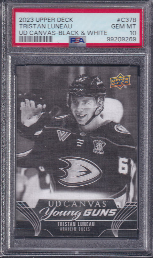 TRISTAN LUNEAU - 2023 Upper Deck Young Guns BLACK CANVAS #C378, PSA 10