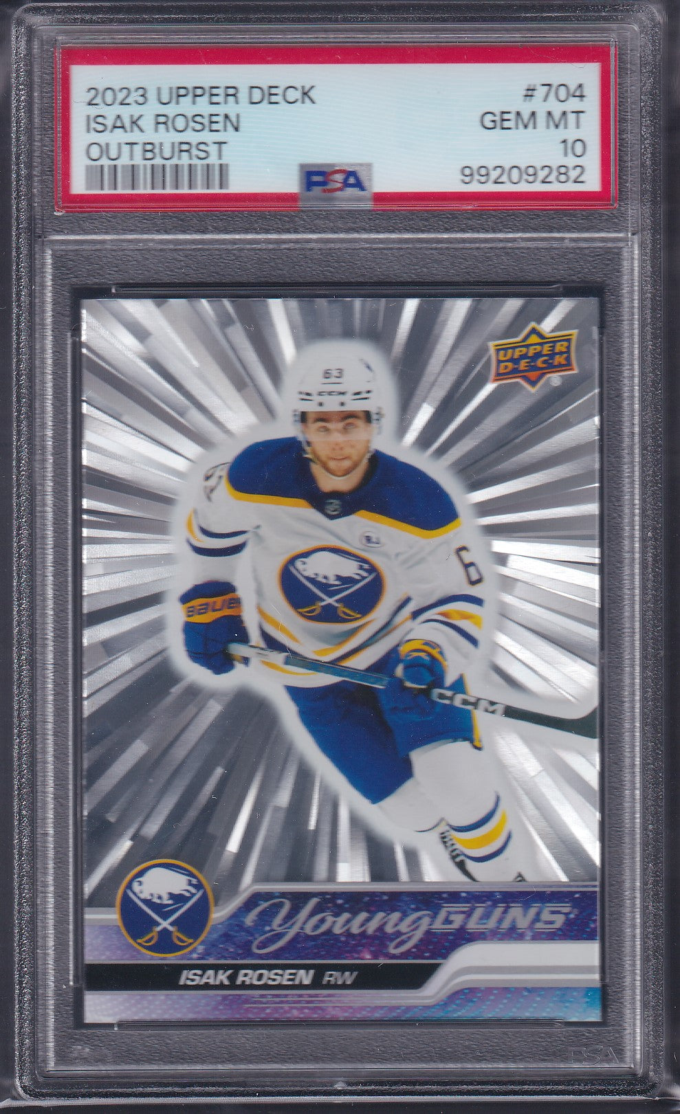 ISAK ROSEN - 2023 Upper Deck Young Guns SILVER OUTBURST #704, PSA 10