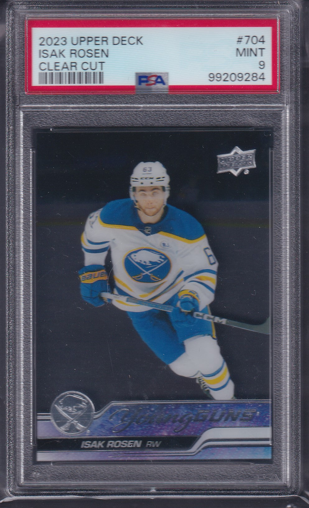 ISAK ROSEN - 2023 Upper Deck Young Guns CLEAR CUT #704, PSA 9