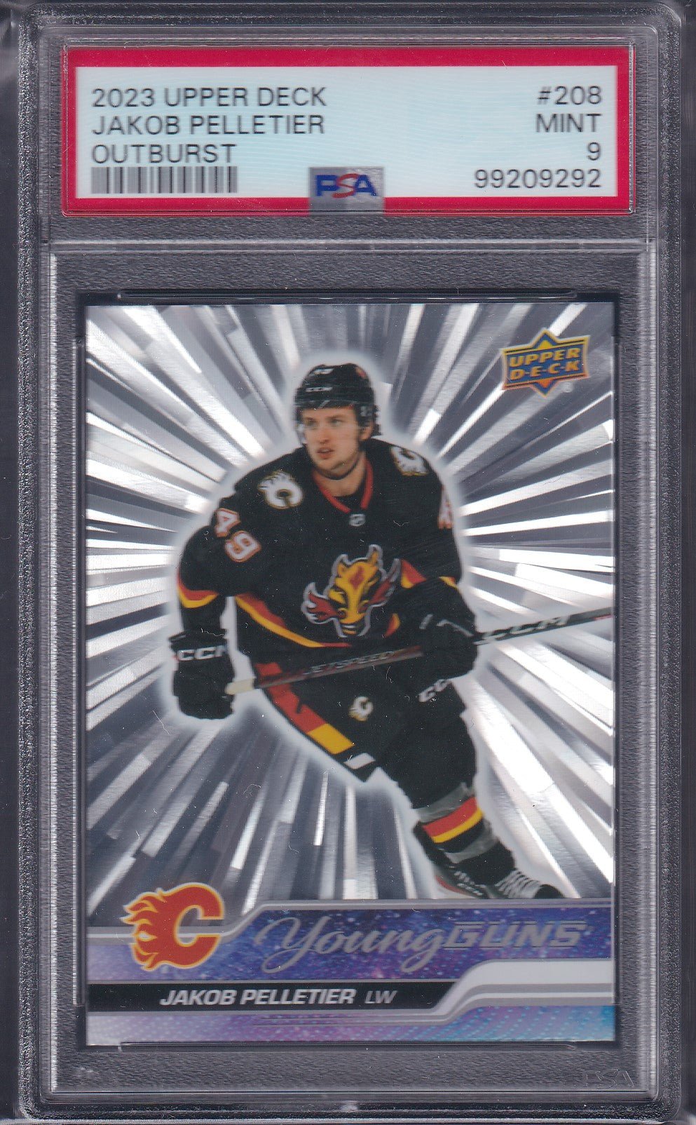 JAKOB PELLETIER - 2023 Upper Deck Young Guns SILVER OUTBURST #208, PSA 9