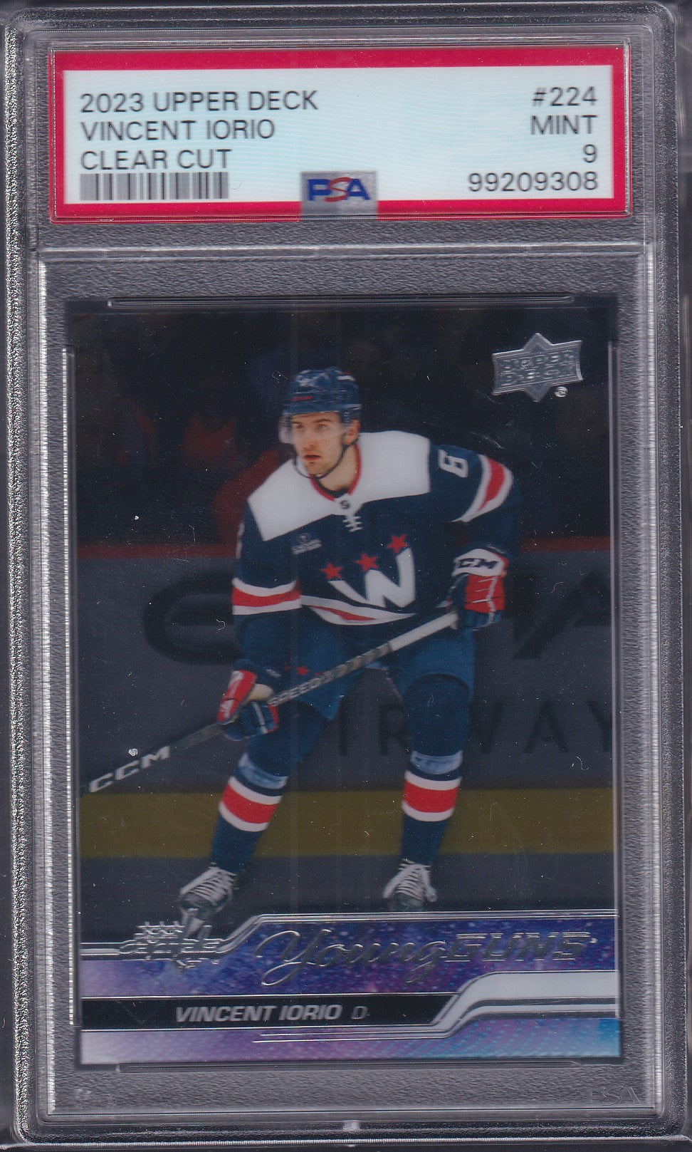 VINCENT IORIO - 2023 Upper Deck Young Guns CLEAR CUT #224, PSA 9