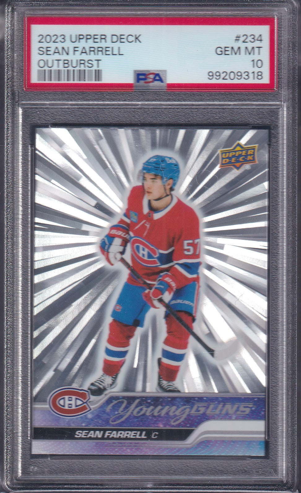 SEAN FARRELL - 2023 Upper Deck Young Guns SILVER OUTBURST #234, PSA 10